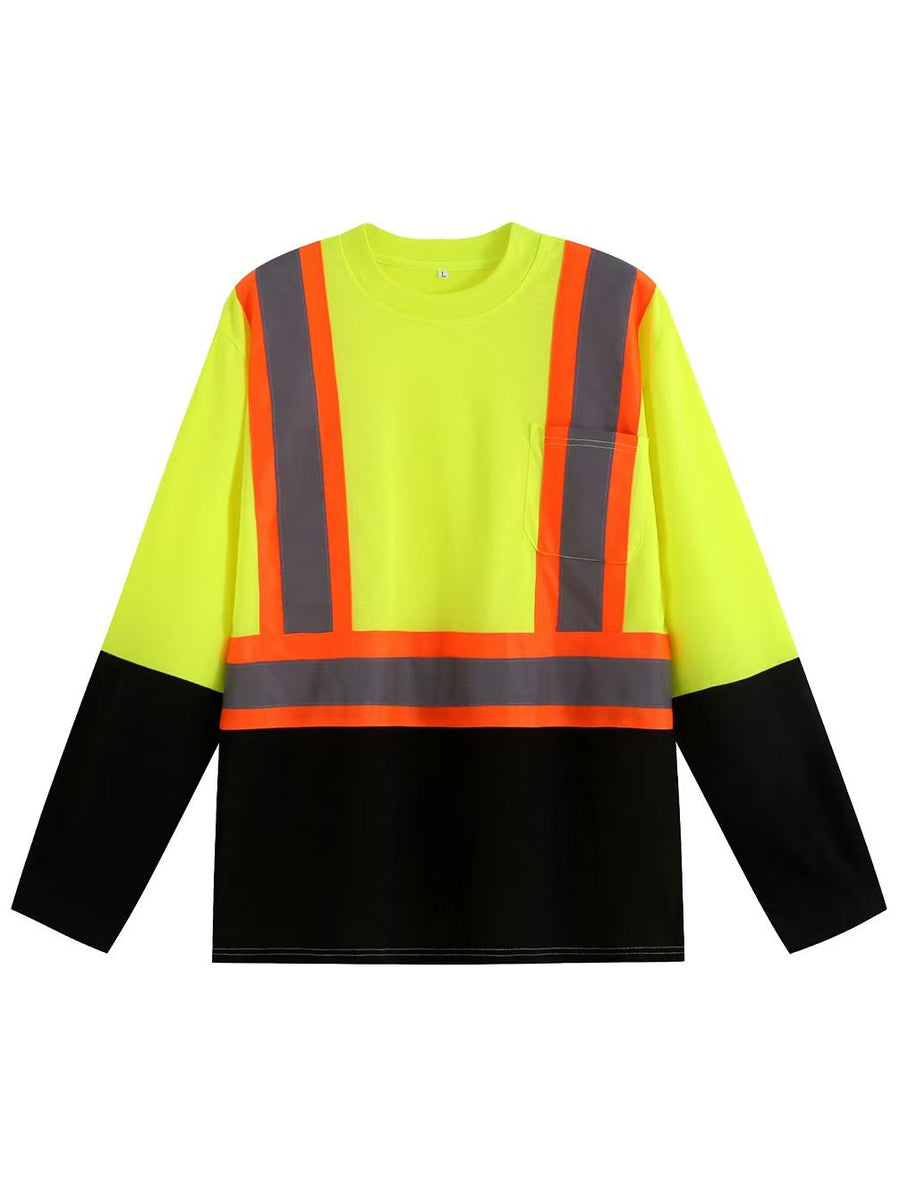 ANSI Class 3 Long Sleeve Safety Shirt 3pcs Set With High Visibility Reflective Tape And Front Pockets