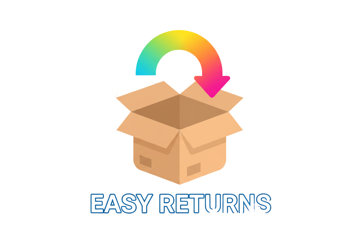 Colorful flat icon of a return arrow and a cardboard box, representing easy returns, clean vector style, transparent background.